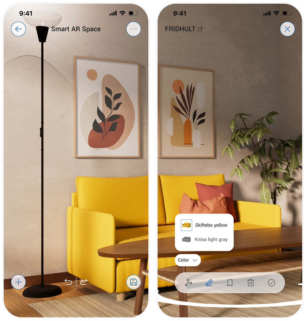 AR exploration mode and product editing mode side by side
